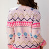 Multicolour Ethnic Christmas Pattern Knit Feather Cuffed Sweater