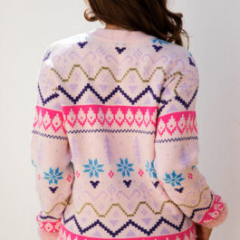Multicolour Ethnic Christmas Pattern Knit Feather Cuffed Sweater