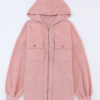 Pink Flap Pocket Drawstring Hood Zip Up Jacket