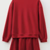 Racing Red Solid Color Drop Shoulder Pullover Drawstring Mini Skirt 2pcs Outfit