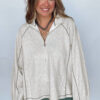 Light Grey Half Zip Stand Neck Seam Detail Long Sleeve Top