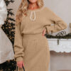 Smoke Gray Pearl Embellished Keyhole Ribbed Sweater Dress