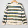 Khaki Stripe Crew Neck Drop Shoulder Pullover Sweatshirt