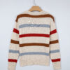 Beige Stripe Exposed Seam Drop Shoulder Heathered Knit Sweater