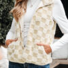 Khaki Sherpa Checkerboard Snap Button Vest Jacket With Pocket