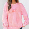 Orchid Bouquet Mineral Wash Big Bow Patchwork Pullover Sweatshirt