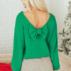 Fiery Red Festive Bow Backless Bubble Sleeve Sweater