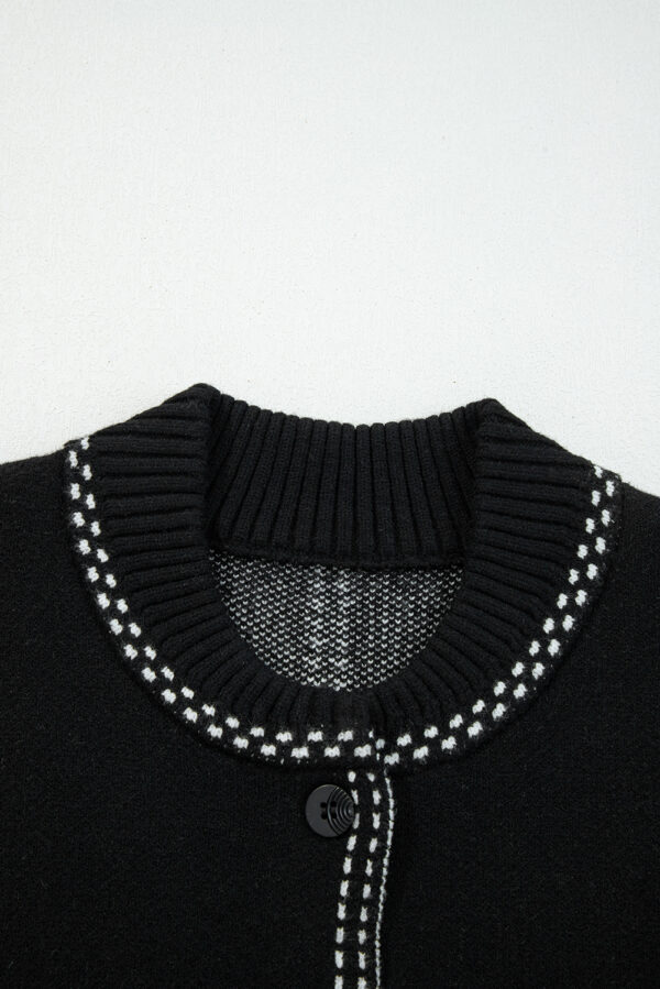Black Contrast Trim Button up Sweater Cardigan