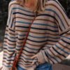 Multicolour Striped Knitted Drop Shoulder Round Neck Sweater