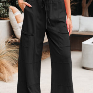 92999755-c8a9714526520379.jpg Black Mineral Wash Exposed Seam Drawstring Elastic Waistband Wide Leg Cargo Pants