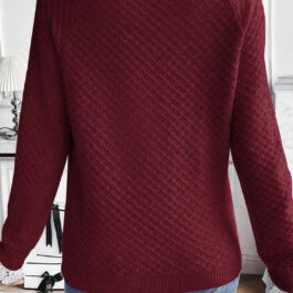 Burgundy Contrast Lace Frilled Trim Raglan Sleeve Sweater