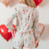 Light Pink Christmas Wine Glass Print Bow Knot Two Piece Pajama Set