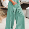Mint Green Mineral Wash Exposed Seam Drawstring Elastic Waistband Wide Leg Cargo Pants
