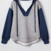 Light Grey Color Block Patchwork V Neck Drawstring Hoodie