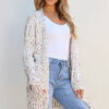 White Confetti Rib Knit Long Sleeve Cardigan