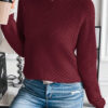 Burgundy Contrast Lace Frilled Trim Raglan Sleeve Sweater