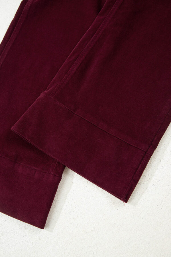 Burgundy Corduroy Solid Color High Waist Wide Leg Pants