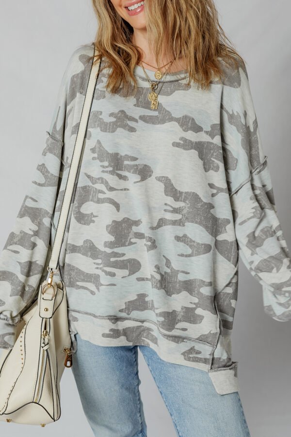 Dearlove Multicolour Retro Camouflage Print Exposed Seam Patchwork Drop Shoulder Sweatshirt