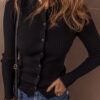 Black Ribbed Knit Collared Slim Fit Sweater Cardigan