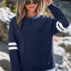 Navy Blue Varsity Striped Detail Drop Shoulder Oversized Sweatshirt