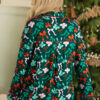 Green Festive Bow Print Long Sleeve Shirt and Pajama Short Set