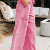 Bonbon Mineral Wash Exposed Seam Drawstring Elastic Waistband Wide Leg Cargo Pants