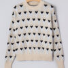Parchment Geometric Heart Print Ribbed Trim Loose Sweater