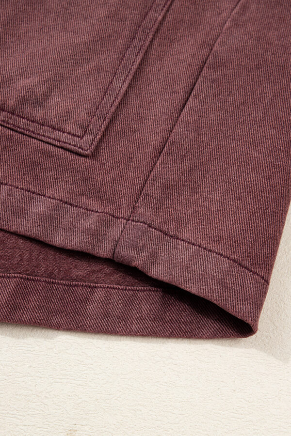 Coffee Corduroy Collar Zipped Front Denim Jacket