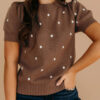 White Elegant Polka Dot Bubble Short Sleeve Sweater