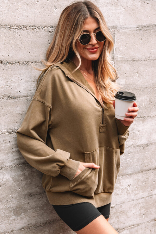 Ashleigh Blue Half Zip Kangaroo Pocket Mineral Wash Baggy Hoodie