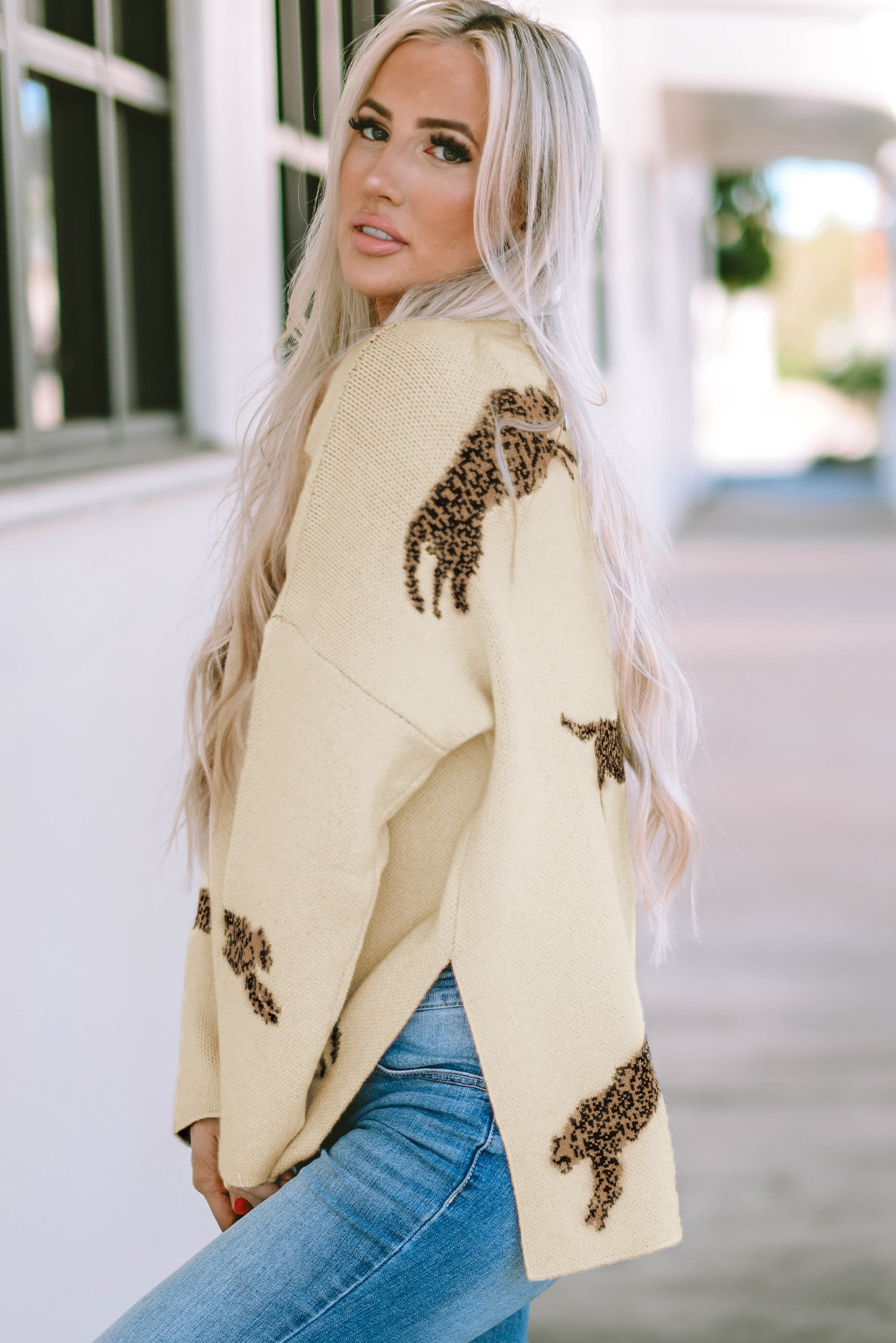 Parchment Lively Cheetah Print High Neck Split Hem Sweater - Image 6