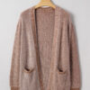 Straw Yellow Solid Open Knit Cardigan with Pockets