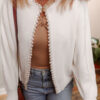 White Pearl Embellished Open Front Elegant Cardigan