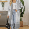 Black Stripe Print Open Front Duster Cardigan