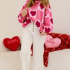 Pink Love Heart Checkered Valentine Crew Neck Sweater