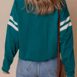 Blackish Green Contrast Striped Patchwork Round Neck Drop Shoulder Sweatshirt