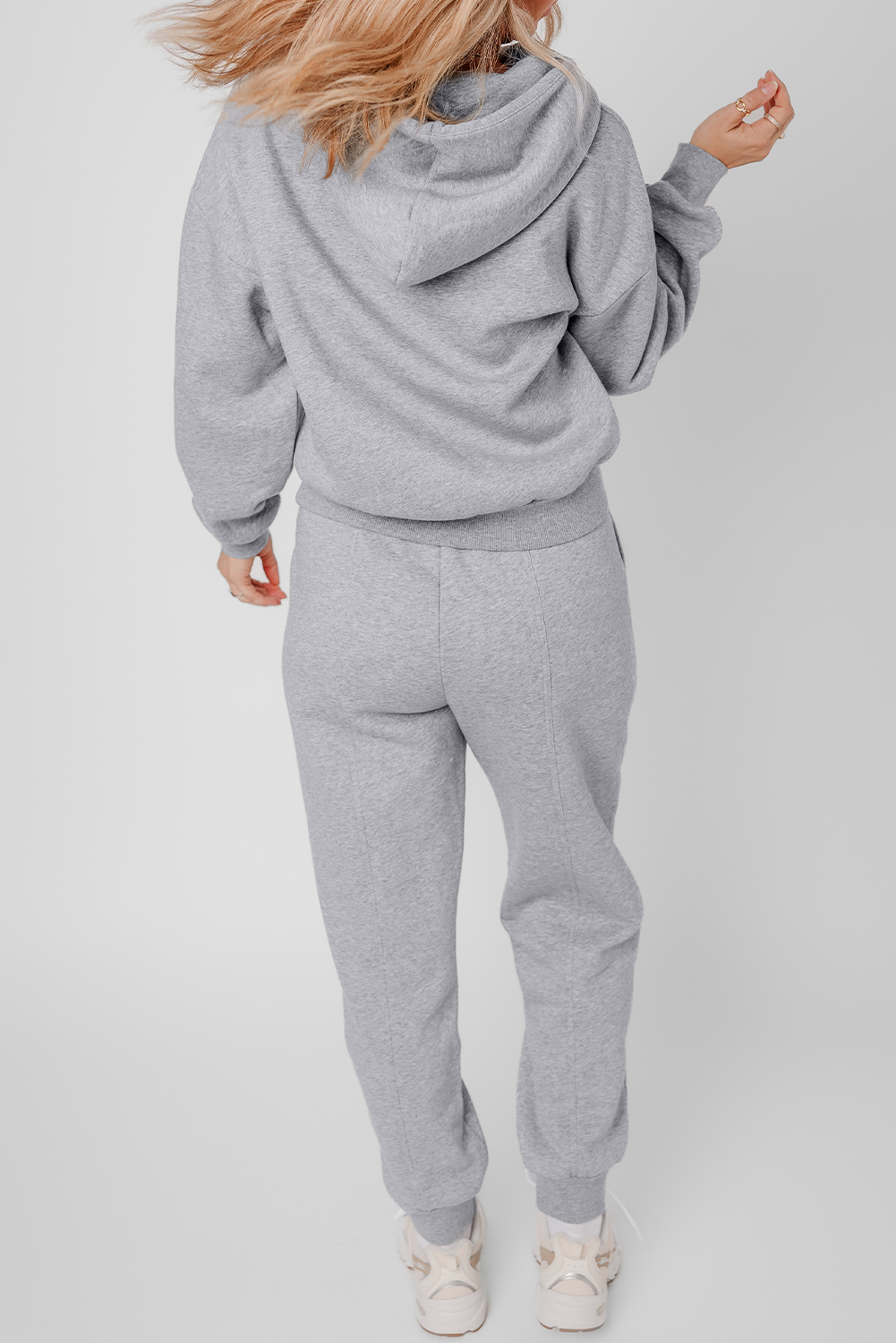 Navy Blue Solid Exposed Seams Hoodie and Joggers Activewear Set - Image 5