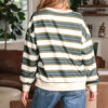 Khaki Stripe Crew Neck Drop Shoulder Pullover Sweatshirt