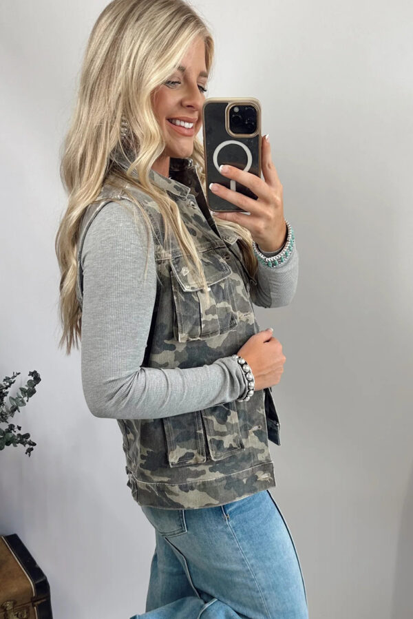 Green Camo Cargo Denim Vest