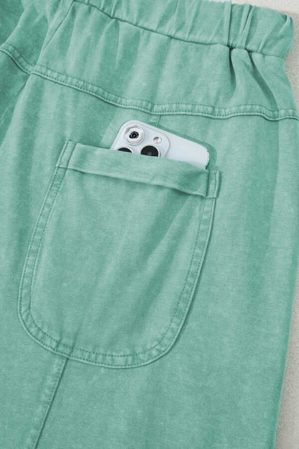 Mint Green Mineral Wash Exposed Seam Drawstring Elastic Waistband Wide Leg Cargo Pants