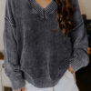 Four Leaf Clover Mineral Wash V Neck Knit Exposed Seam Drop Shoulder Loose Sweater