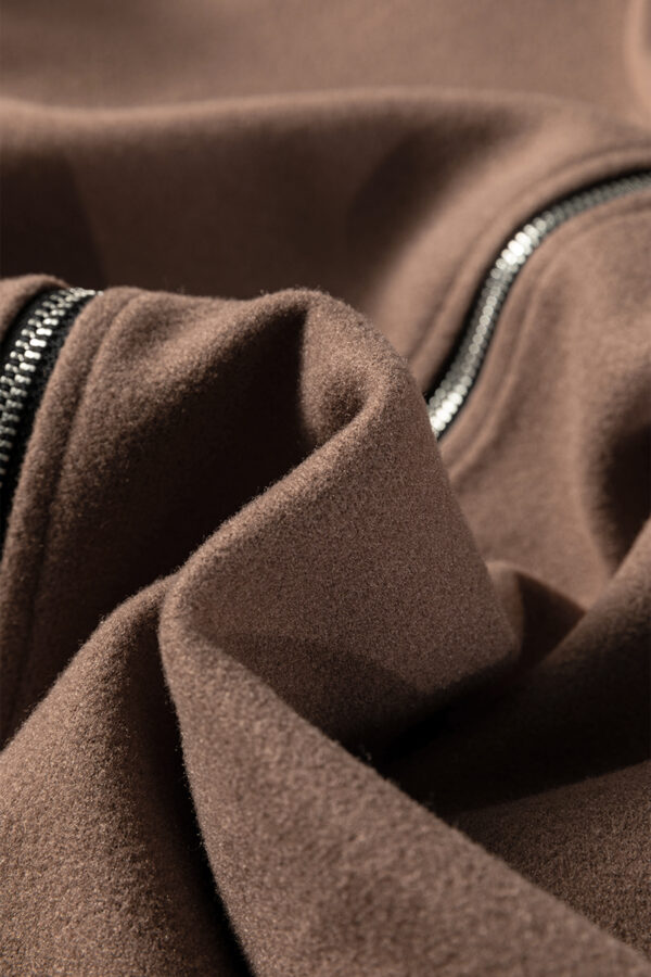 Dark Khaki Contrast Cuffed Drop Shoulder Zip up Tunic Hoodie