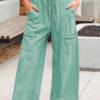 Mint Green Mineral Wash Exposed Seam Drawstring Elastic Waistband Wide Leg Cargo Pants