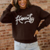 Chicory Coffee Howdy Embroidered Graphic Western Sweater