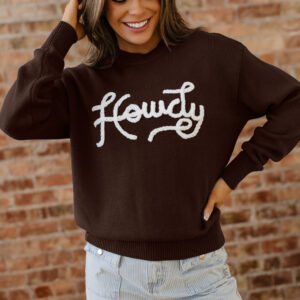 Chicory Coffee Howdy Embroidered Graphic Western Sweater