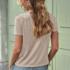 Smoke Gray Solid Color Lace Patched Detail Round Neck Tee