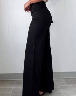 Black 2-Button High Waist Flared Bottom Jeans