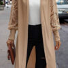 Parchment Lace Patchwork Ribbed Knit Open Front Duster Cardigan