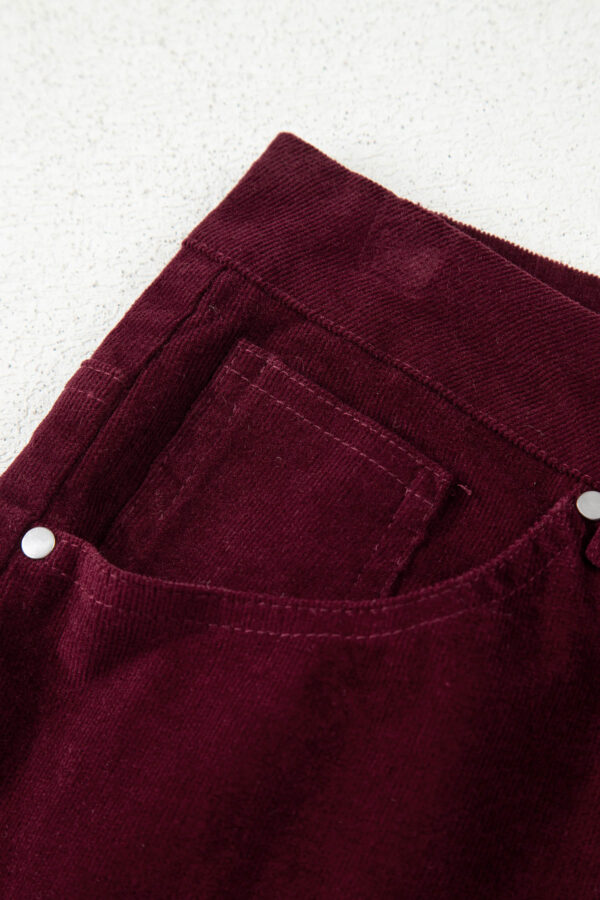 Burgundy Corduroy Solid Color High Waist Wide Leg Pants