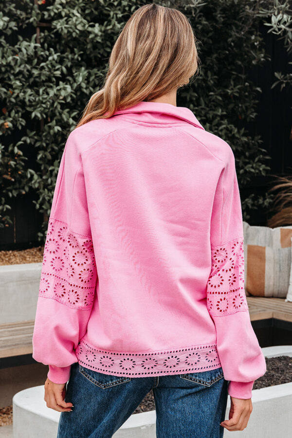 Bonbon Embroidered Flower Patchwork Snap Buttons Pullover Sweatshirt